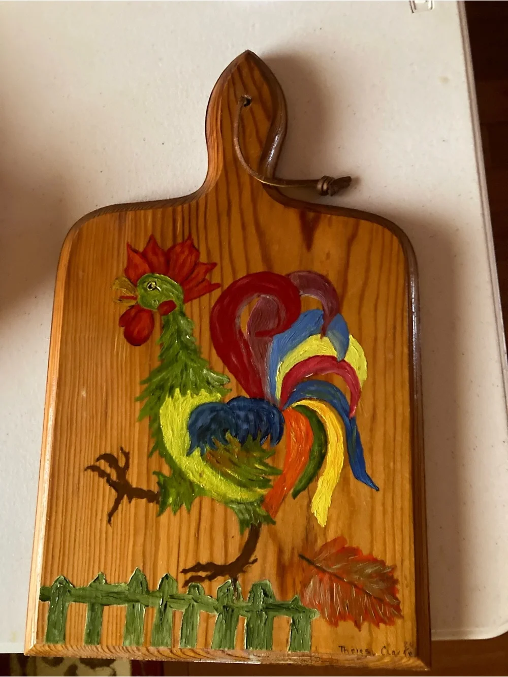 Hand-Painted Multicolor Rooster Wooden Kitchen Board